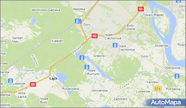 mapa Grabina gmina Łąck, Grabina gmina Łąck na mapie Targeo