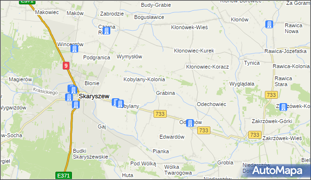 mapa Grabina gmina Skaryszew, Grabina gmina Skaryszew na mapie Targeo