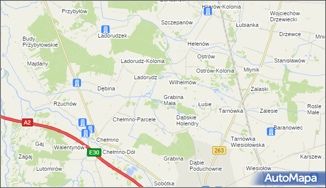 mapa Grabina Mała gmina Dąbie, Grabina Mała gmina Dąbie na mapie Targeo