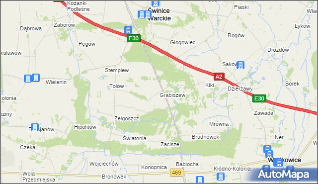 mapa Grabiszew gmina Wartkowice, Grabiszew gmina Wartkowice na mapie Targeo