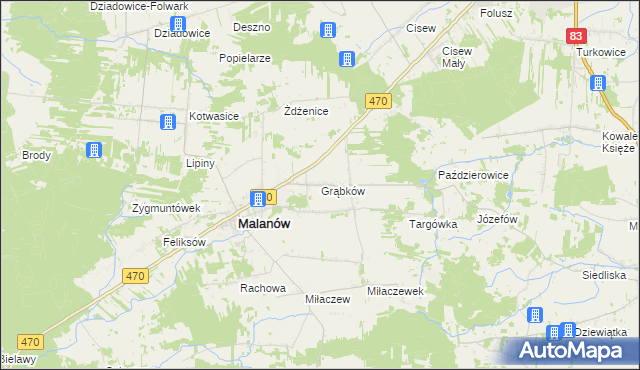 mapa Grąbków, Grąbków na mapie Targeo