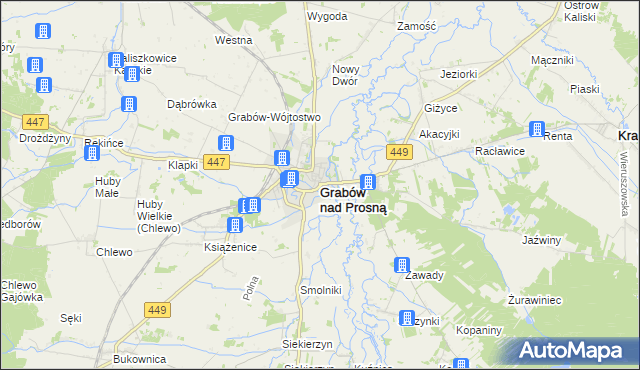 mapa Grabów nad Prosną, Grabów nad Prosną na mapie Targeo