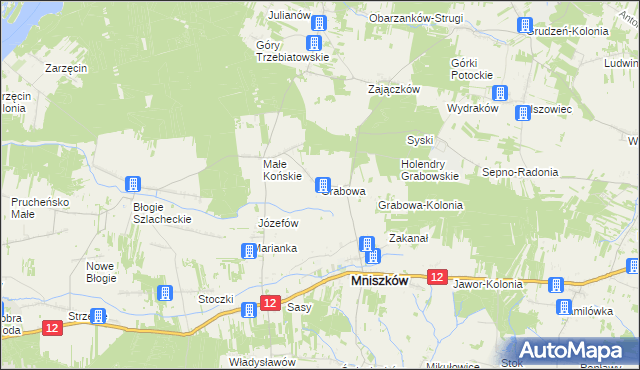 mapa Grabowa gmina Mniszków, Grabowa gmina Mniszków na mapie Targeo