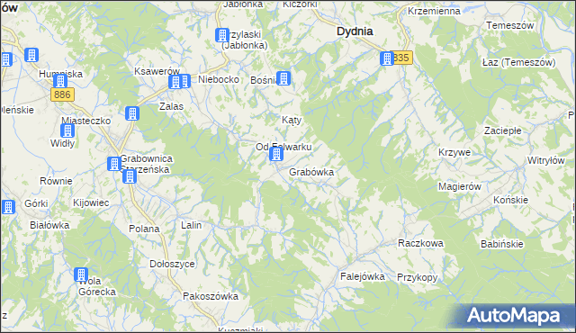 mapa Grabówka gmina Dydnia, Grabówka gmina Dydnia na mapie Targeo