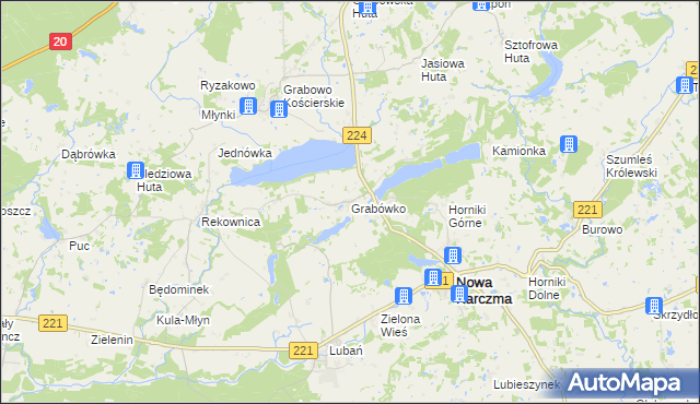 mapa Grabówko gmina Nowa Karczma, Grabówko gmina Nowa Karczma na mapie Targeo