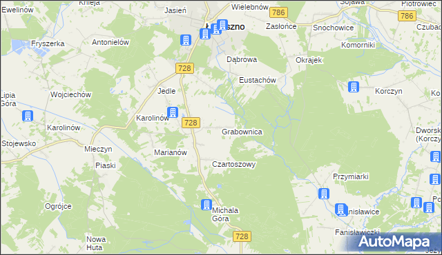 mapa Grabownica gmina Łopuszno, Grabownica gmina Łopuszno na mapie Targeo