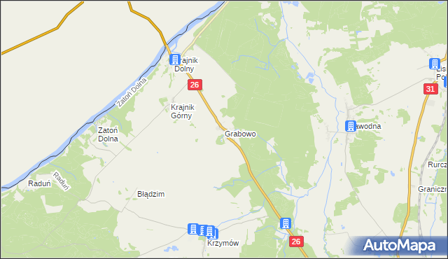 mapa Grabowo gmina Chojna, Grabowo gmina Chojna na mapie Targeo