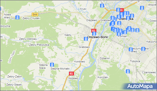 mapa Grabowo gmina Olszewo-Borki, Grabowo gmina Olszewo-Borki na mapie Targeo