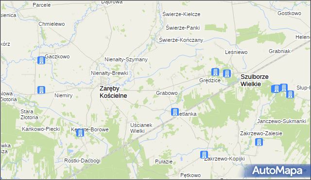 mapa Grabowo gmina Zaręby Kościelne, Grabowo gmina Zaręby Kościelne na mapie Targeo