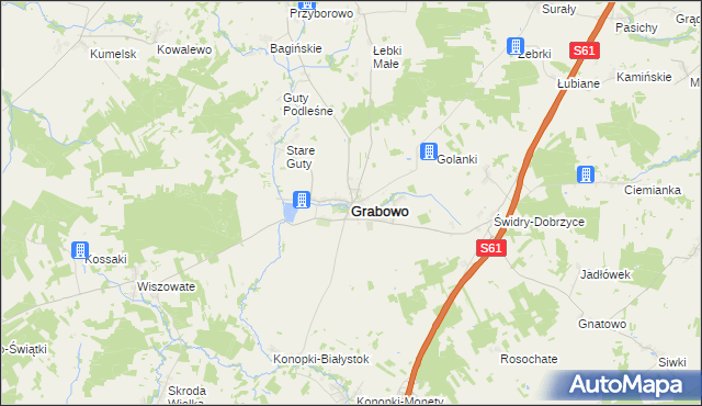 mapa Grabowo powiat kolneński, Grabowo powiat kolneński na mapie Targeo