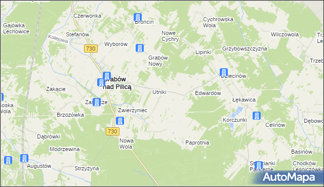 mapa Grabowska Wola gmina Grabów nad Pilicą, Grabowska Wola gmina Grabów nad Pilicą na mapie Targeo