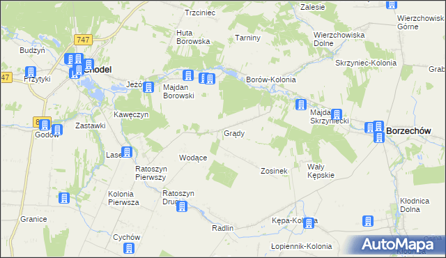 mapa Grądy gmina Chodel, Grądy gmina Chodel na mapie Targeo