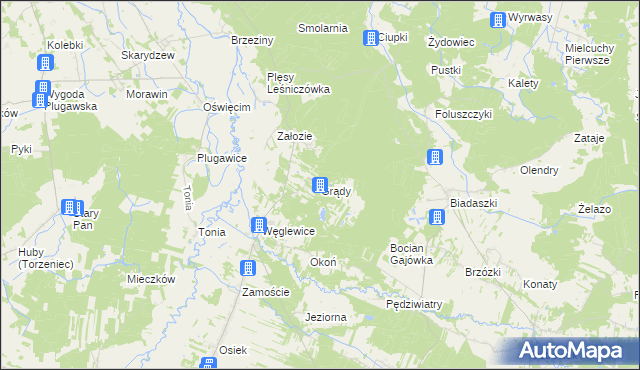 mapa Grądy gmina Galewice, Grądy gmina Galewice na mapie Targeo