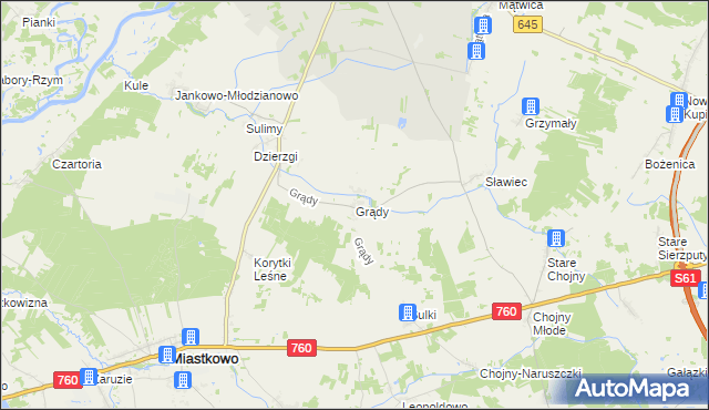 mapa Grądy gmina Nowogród, Grądy gmina Nowogród na mapie Targeo