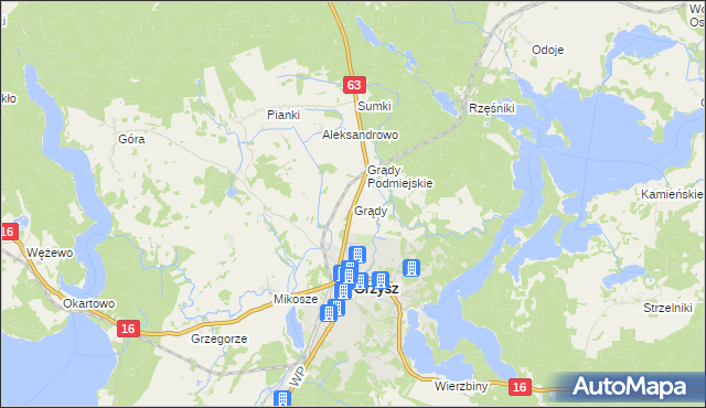 mapa Grądy gmina Orzysz, Grądy gmina Orzysz na mapie Targeo