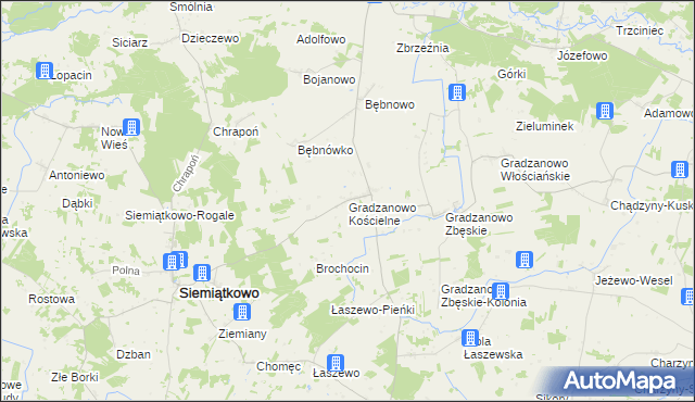 mapa Gradzanowo Kościelne, Gradzanowo Kościelne na mapie Targeo