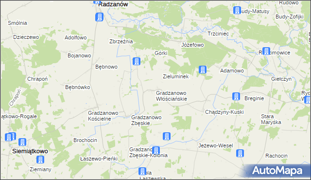 mapa Gradzanowo Włościańskie, Gradzanowo Włościańskie na mapie Targeo