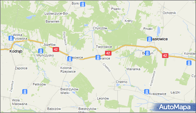 mapa Granice gmina Masłowice, Granice gmina Masłowice na mapie Targeo