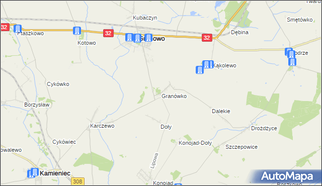 mapa Granówko gmina Granowo, Granówko gmina Granowo na mapie Targeo