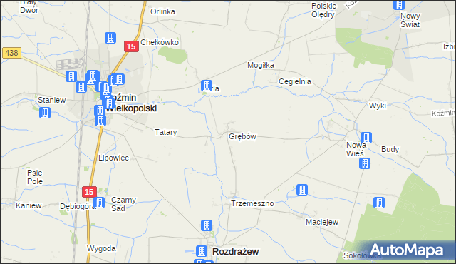mapa Grębów gmina Rozdrażew, Grębów gmina Rozdrażew na mapie Targeo