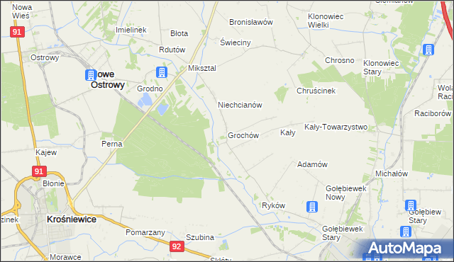 mapa Grochów gmina Nowe Ostrowy, Grochów gmina Nowe Ostrowy na mapie Targeo