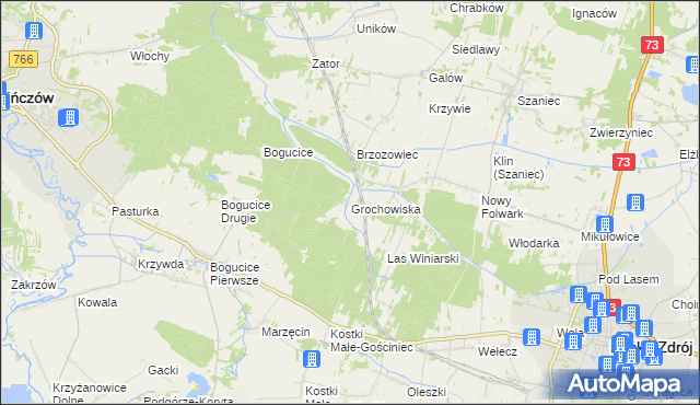 mapa Grochowiska gmina Pińczów, Grochowiska gmina Pińczów na mapie Targeo