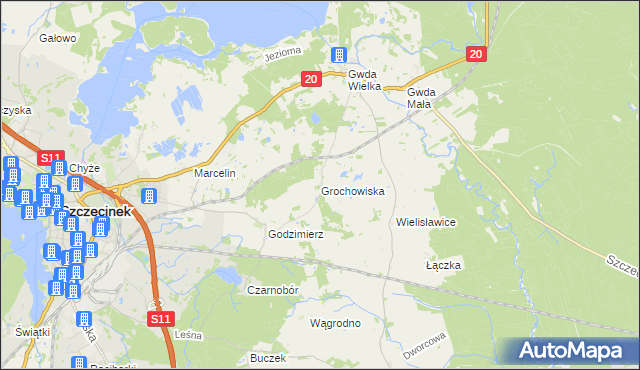 mapa Grochowiska gmina Szczecinek, Grochowiska gmina Szczecinek na mapie Targeo