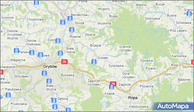 mapa Gródek gmina Grybów, Gródek gmina Grybów na mapie Targeo