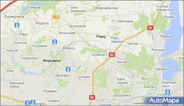 mapa Grodków gmina Psary, Grodków gmina Psary na mapie Targeo