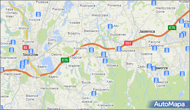 mapa Grodziec gmina Jasienica, Grodziec gmina Jasienica na mapie Targeo