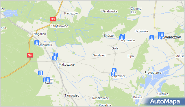 mapa Grodziec gmina Świerczów, Grodziec gmina Świerczów na mapie Targeo