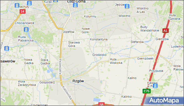 mapa Grodzisko gmina Rzgów, Grodzisko gmina Rzgów na mapie Targeo