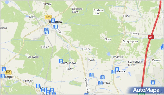 mapa Grojec gmina Boronów, Grojec gmina Boronów na mapie Targeo