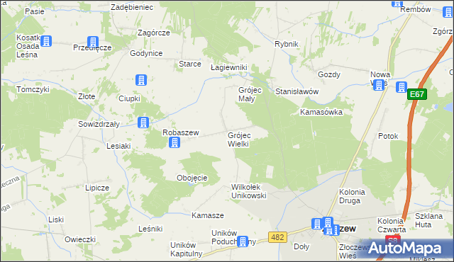 mapa Grójec Wielki gmina Złoczew, Grójec Wielki gmina Złoczew na mapie Targeo