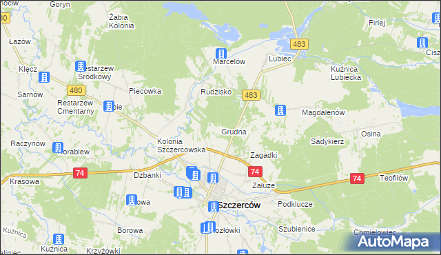 mapa Grudna gmina Szczerców, Grudna gmina Szczerców na mapie Targeo