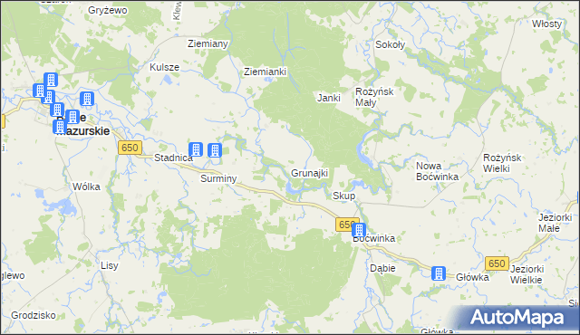 mapa Grunajki, Grunajki na mapie Targeo