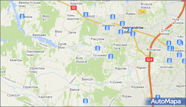 mapa Grunwald gmina Aleksandrów Łódzki, Grunwald gmina Aleksandrów Łódzki na mapie Targeo