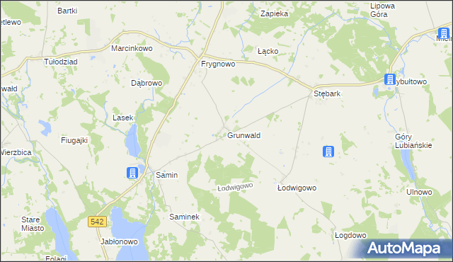 mapa Grunwald powiat ostródzki, Grunwald powiat ostródzki na mapie Targeo