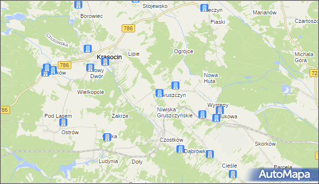 mapa Gruszczyn gmina Krasocin, Gruszczyn gmina Krasocin na mapie Targeo