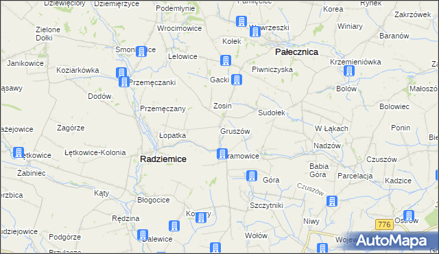 mapa Gruszów gmina Pałecznica, Gruszów gmina Pałecznica na mapie Targeo