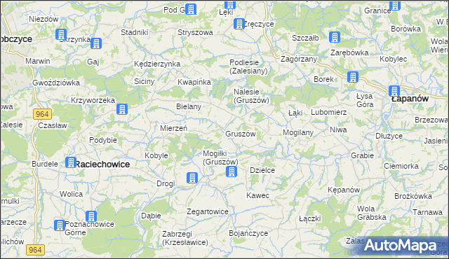 mapa Gruszów gmina Raciechowice, Gruszów gmina Raciechowice na mapie Targeo
