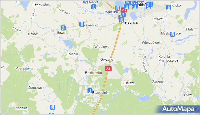 mapa Gryżyno, Gryżyno na mapie Targeo