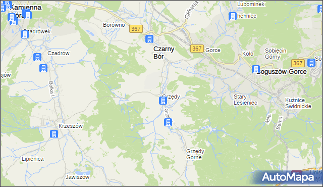 mapa Grzędy gmina Czarny Bór, Grzędy gmina Czarny Bór na mapie Targeo