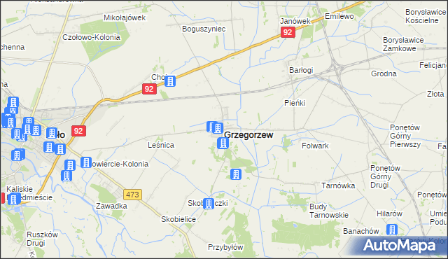 mapa Grzegorzew, Grzegorzew na mapie Targeo