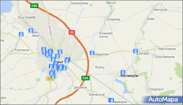 mapa Grzegorzów gmina Mściwojów, Grzegorzów gmina Mściwojów na mapie Targeo