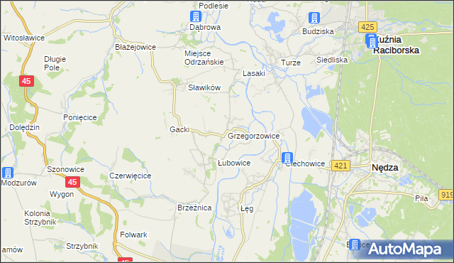 mapa Grzegorzowice gmina Rudnik, Grzegorzowice gmina Rudnik na mapie Targeo