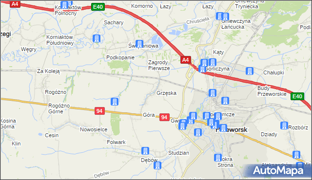 mapa Grzęska, Grzęska na mapie Targeo
