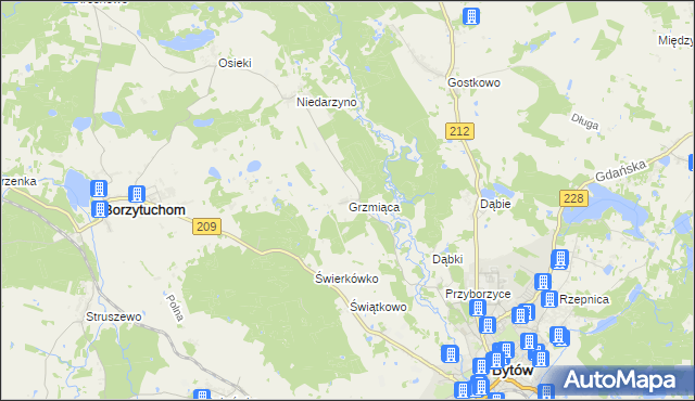 mapa Grzmiąca gmina Bytów, Grzmiąca gmina Bytów na mapie Targeo