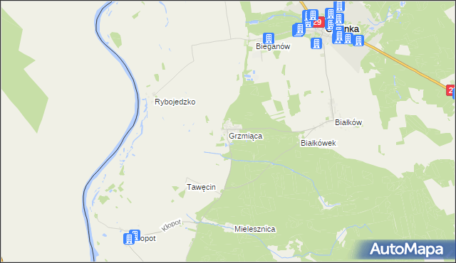 mapa Grzmiąca gmina Cybinka, Grzmiąca gmina Cybinka na mapie Targeo