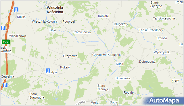 mapa Grzybowo-Kapuśnik, Grzybowo-Kapuśnik na mapie Targeo